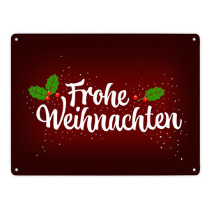 Frohe Weihnachten Metallschild mit Beeren und Blätter Motiv