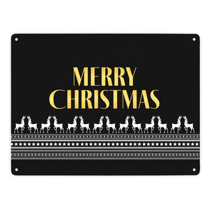 Merry Christmas Metallschild mit edlem Weihnachtsmuster Motiv
