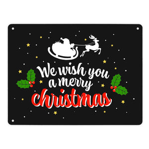 We wish you a merry christmas Metallschild mit Weihnachtsschlitten Motiv