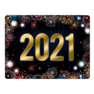 2021 Silvester Metallschild mit Feuerwerk Motiv