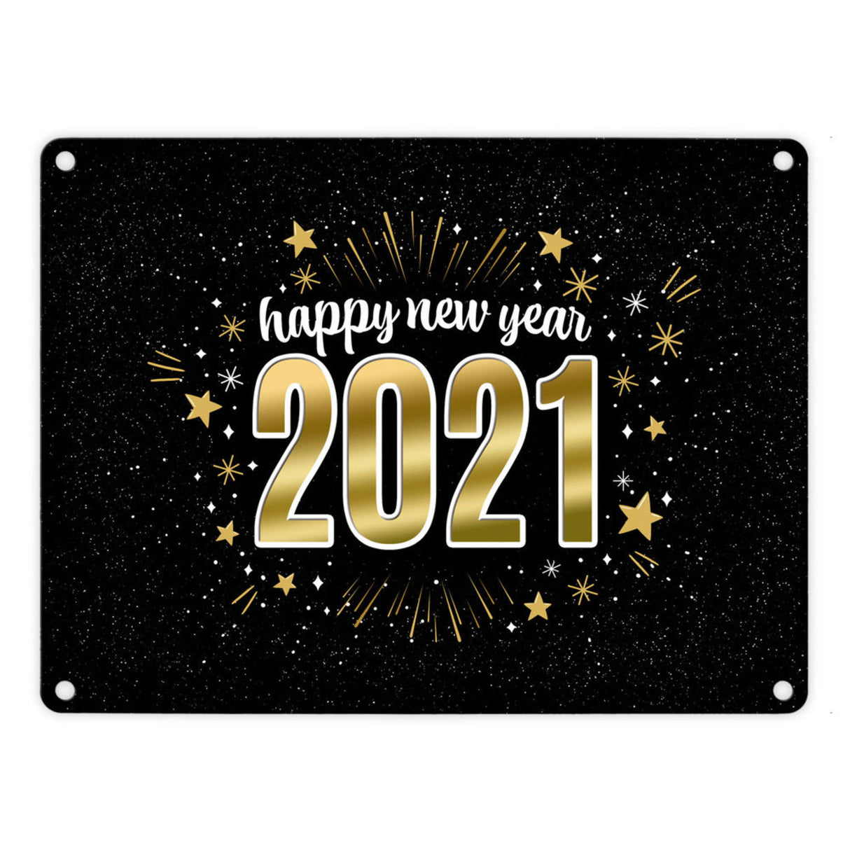 Silvester Metallschild mit Spruch - Silvester Rakete Böller Konfetti Sekt Sterne Year neu happy