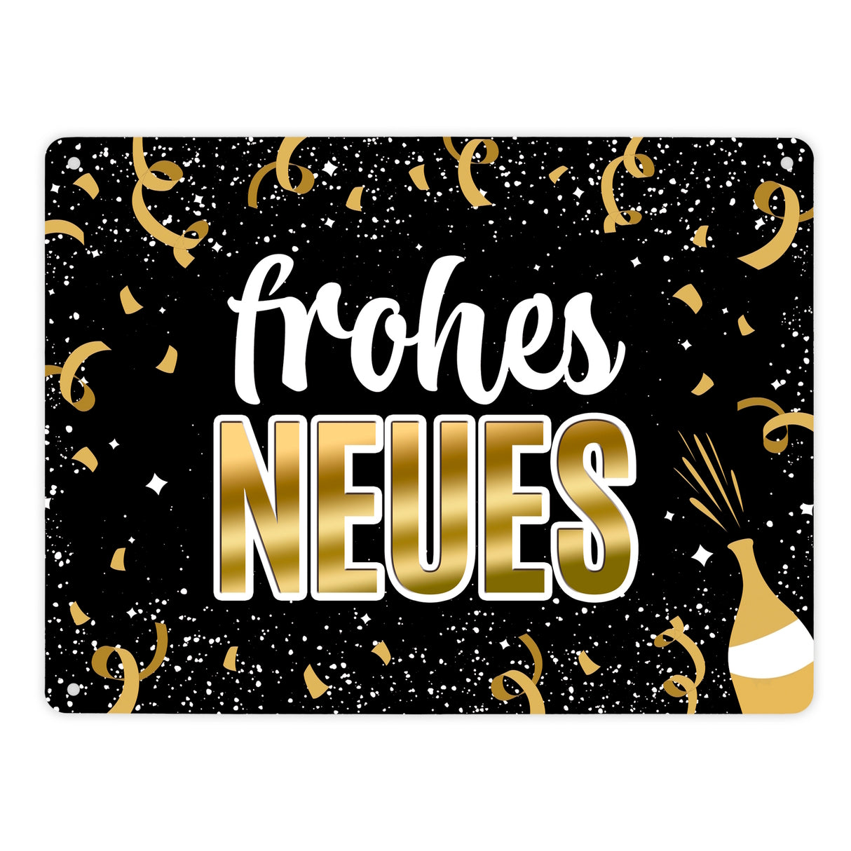 Silvester Metallschild mit Spruch - Silvester Rakete Böller Konfetti Sekt Sterne Year neu happy