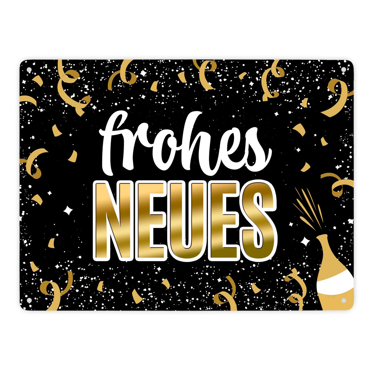 Silvester Metallschild mit Spruch - Silvester Rakete Böller Konfetti Sekt Sterne Year neu happy