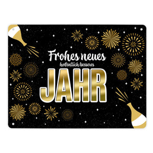 Silvester Metallschild mit Spruch - Silvester Rakete Böller Konfetti Sekt Sterne Year neu happy