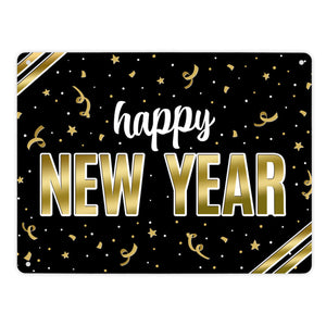 Silvester Metallschild mit Spruch - Silvester Rakete Böller Konfetti Sekt Sterne Year neu happy