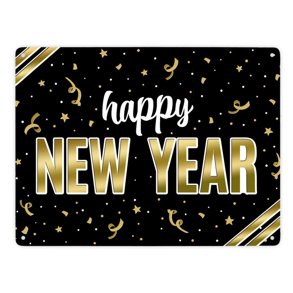 Silvester Metallschild mit Spruch - Silvester Rakete Böller Konfetti Sekt Sterne Year neu happy