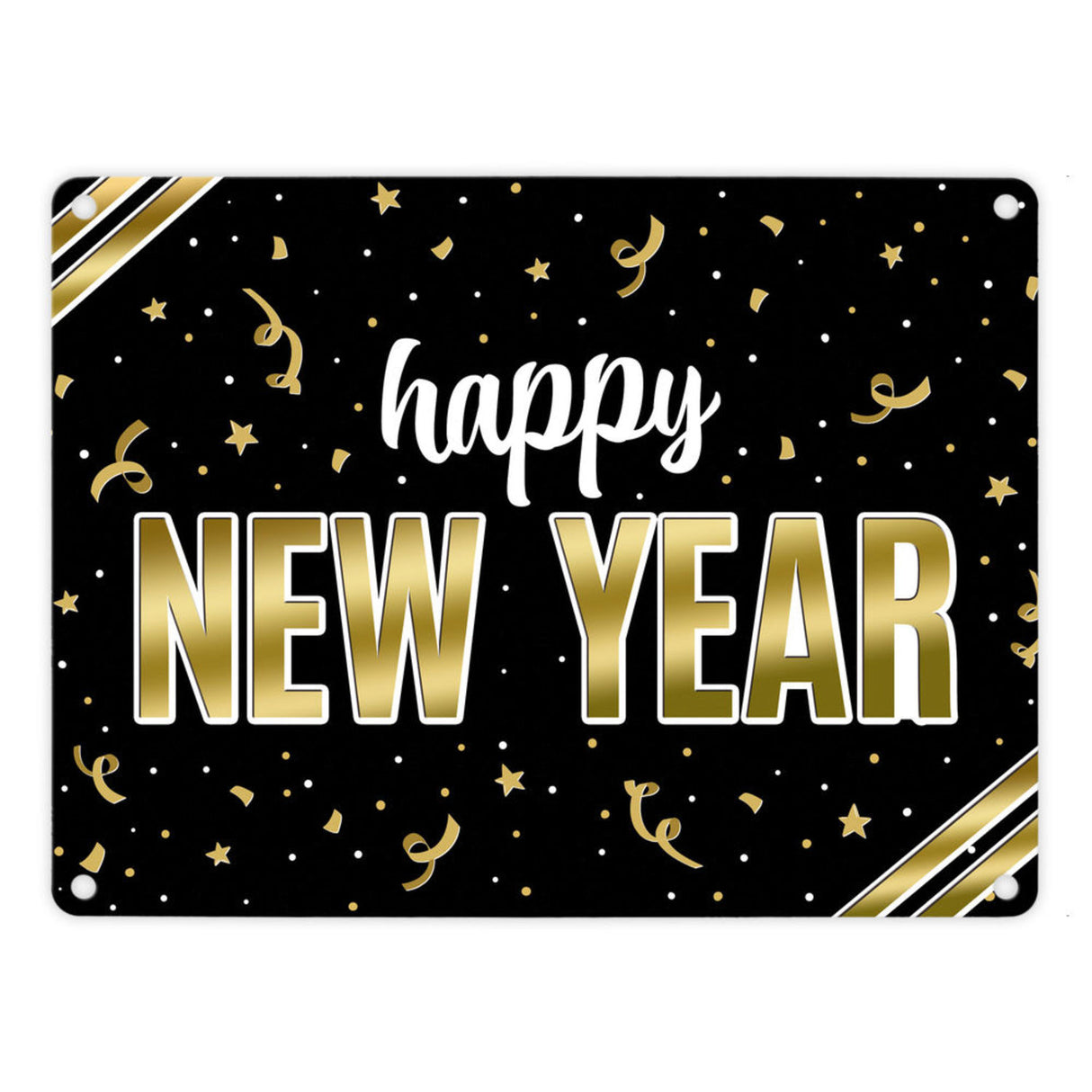 Silvester Metallschild mit Spruch - Silvester Rakete Böller Konfetti Sekt Sterne Year neu happy