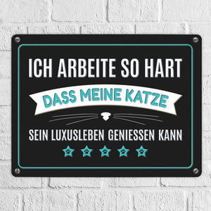 Luxusleben Katze Metallschild mit Barthaar Motiv - Haustier Luxus Arbeit Kater Katze Büro