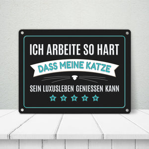 Luxusleben Katze Metallschild mit Barthaar Motiv - Haustier Luxus Arbeit Kater Katze Büro