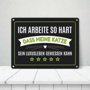 Luxusleben Katze Metallschild mit Barthaar Motiv - Haustier Luxus Arbeit Kater Katze Büro
