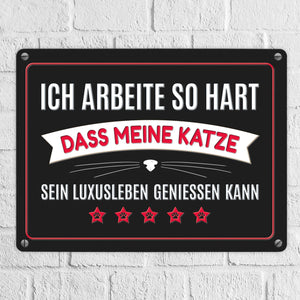 Luxusleben Katze Metallschild mit Barthaar Motiv - Haustier Luxus Arbeit Kater Katze Büro