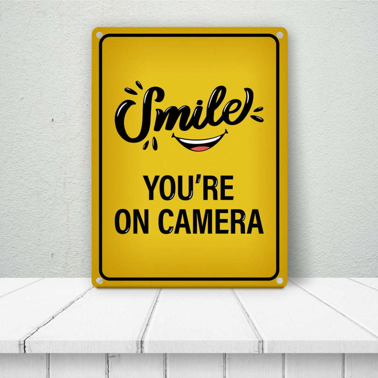 Smile you're on camera Metallschild - Kamera Lachen Lächeln Grundstück Eigentum Geischt