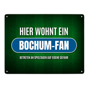 Hier wohnt ein Bochum-Fan Metallschild mit Rasen Motiv