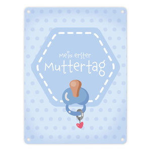 Mein erster Muttertag Metallschild Rosa oder Blau mit Schnuller Motiv