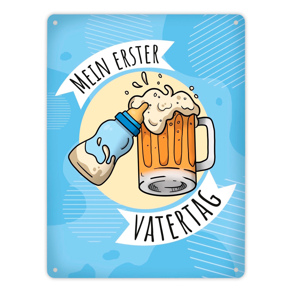 Mein erster Vatertag Metallschild mit Bier und Babyflasche Motiv