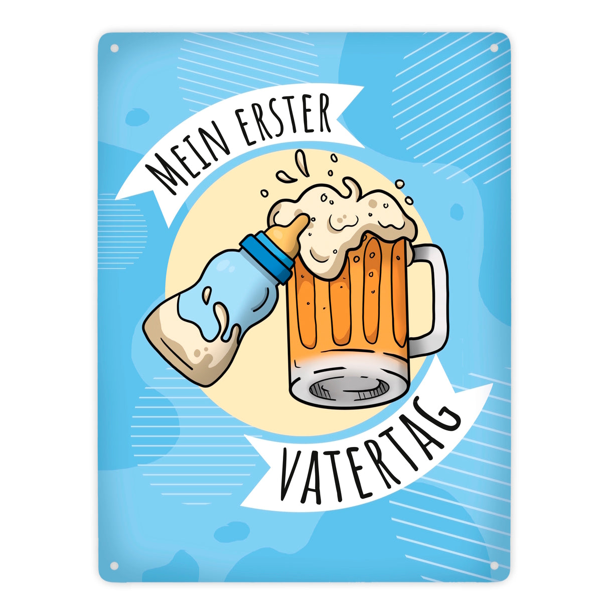 Mein erster Vatertag Metallschild mit Bier und Babyflasche Motiv