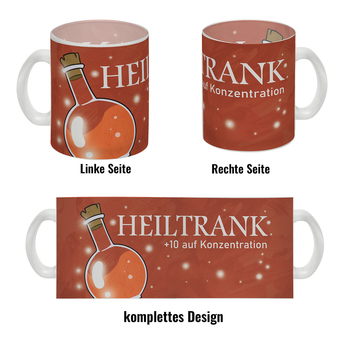 Kaffeebecher mit Heiltrank Motiv für alle Nerds und Geeks