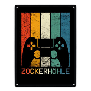 Zockerhöhle Metallschild mit Retro Gamer-Motiv