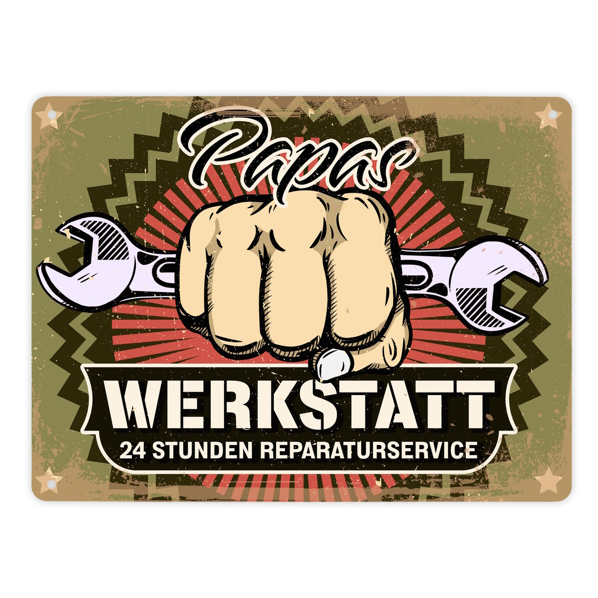 Papas Werkstatt Metallschild im rostigen Retrolook