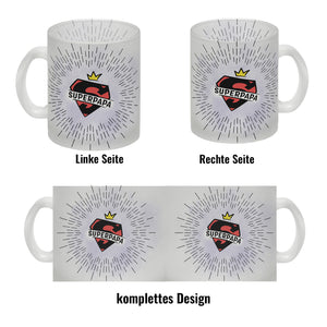 Superpapa Kaffeebecher mit Superheldensymbol