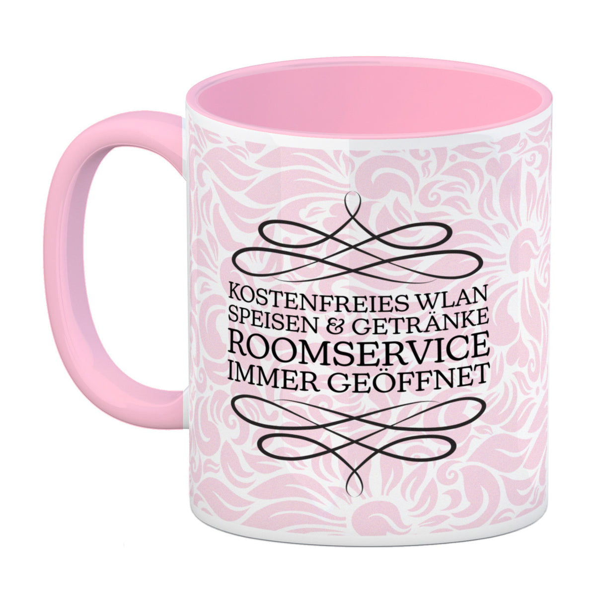 Hotel Mama Tasse mit floralen Mustern und Aufschriften