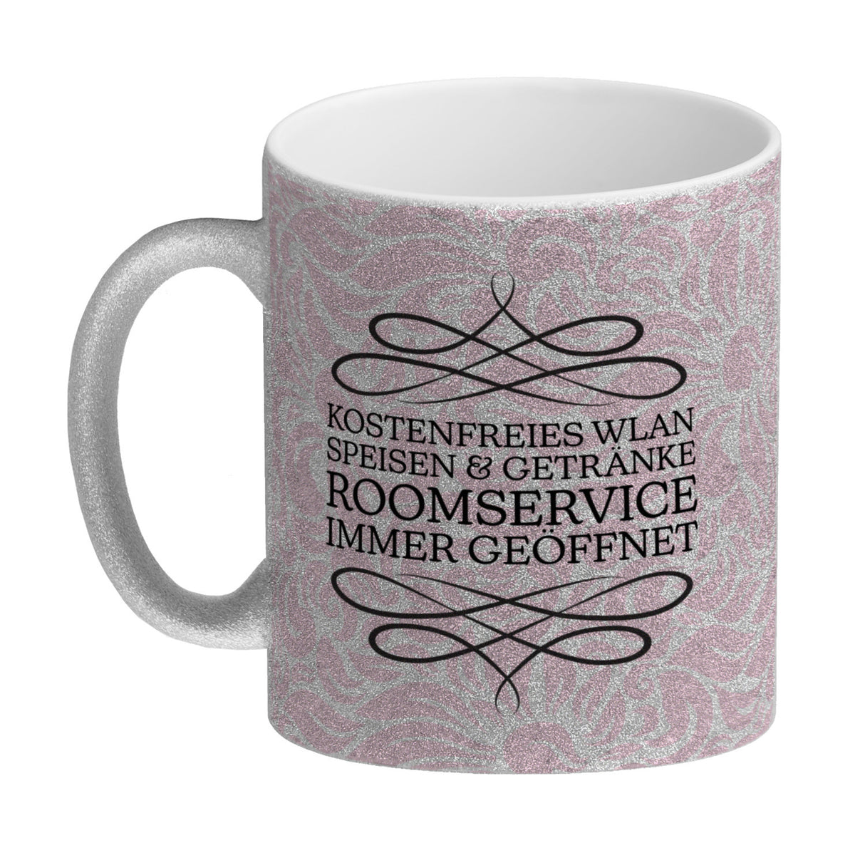 Hotel Mama Tasse mit floralen Mustern und Aufschriften