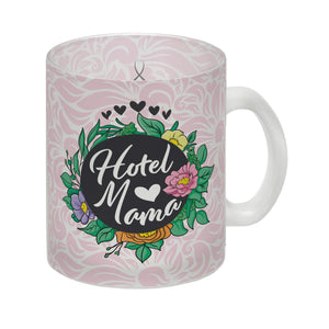 Hotel Mama Tasse mit floralen Mustern und Aufschriften