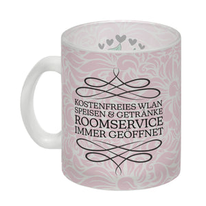 Hotel Mama Tasse mit floralen Mustern und Aufschriften