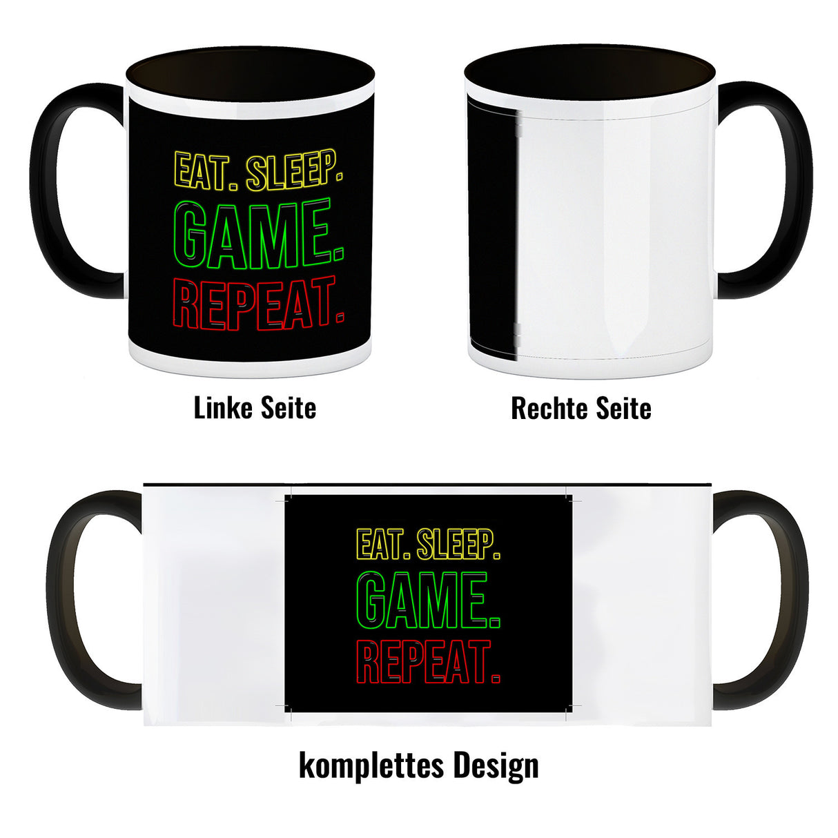 Kaffeebecher Eat. Sleep. Game. Repeat. Zocker Tasse für Gamer