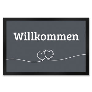 Fußmatte Willkommen in dunkelgrau mit Herzen