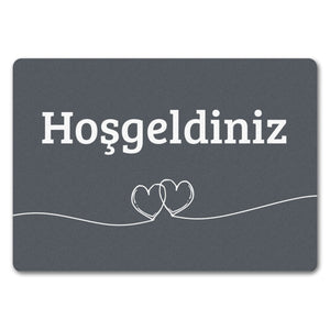 Fußmatte Willkommen in dunkelgrau mit Herzen