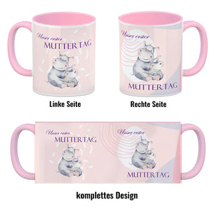 Nilpferd-Kaffeebecher zu ersten Muttertag mit Mama und Baby in rosa