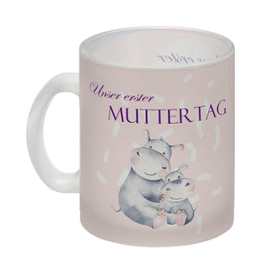 Nilpferd-Kaffeebecher zu ersten Muttertag mit Mama und Baby in rosa