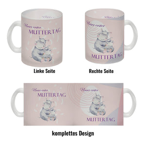 Nilpferd-Kaffeebecher zu ersten Muttertag mit Mama und Baby in rosa