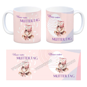 Nilpferd-Kaffeebecher zu ersten Muttertag mit Mama und Baby in rosa