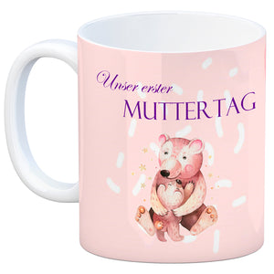 Nilpferd-Kaffeebecher zu ersten Muttertag mit Mama und Baby in rosa