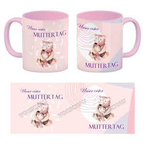 Nilpferd-Kaffeebecher zu ersten Muttertag mit Mama und Baby in rosa