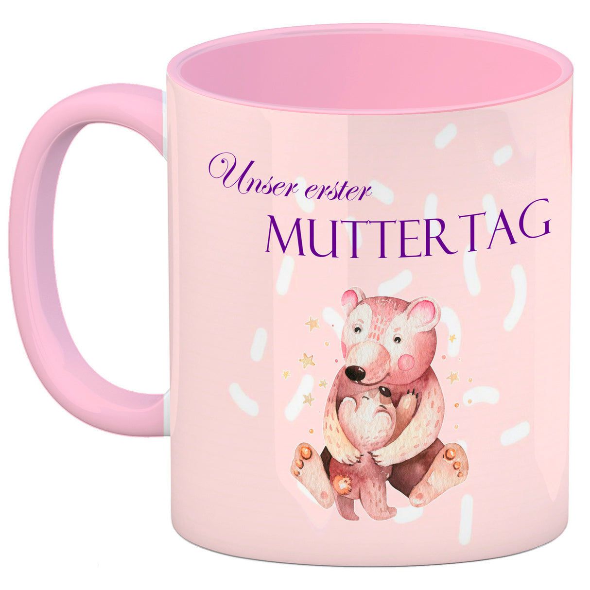 Nilpferd-Kaffeebecher zu ersten Muttertag mit Mama und Baby in rosa