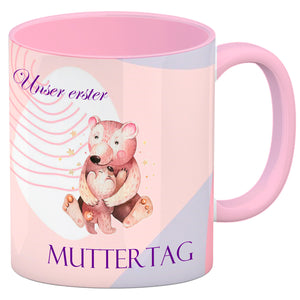 Nilpferd-Kaffeebecher zu ersten Muttertag mit Mama und Baby in rosa
