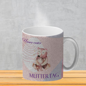Nilpferd-Kaffeebecher zu ersten Muttertag mit Mama und Baby in rosa