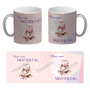 Nilpferd-Kaffeebecher zu ersten Muttertag mit Mama und Baby in rosa