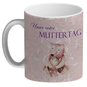 Nilpferd-Kaffeebecher zu ersten Muttertag mit Mama und Baby in rosa
