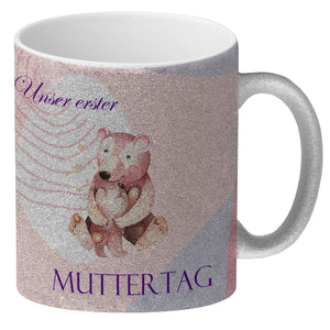 Nilpferd-Kaffeebecher zu ersten Muttertag mit Mama und Baby in rosa