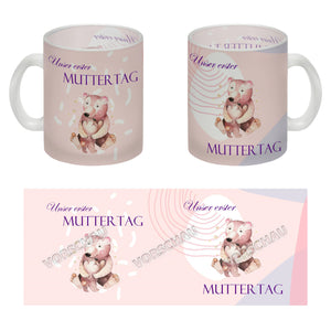 Nilpferd-Kaffeebecher zu ersten Muttertag mit Mama und Baby in rosa