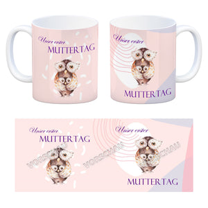Nilpferd-Kaffeebecher zu ersten Muttertag mit Mama und Baby in rosa