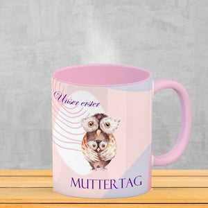 Nilpferd-Kaffeebecher zu ersten Muttertag mit Mama und Baby in rosa
