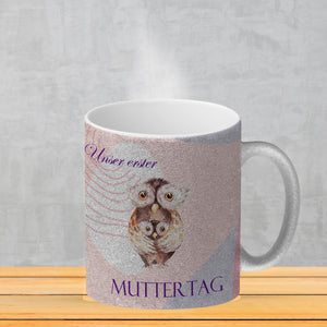 Nilpferd-Kaffeebecher zu ersten Muttertag mit Mama und Baby in rosa