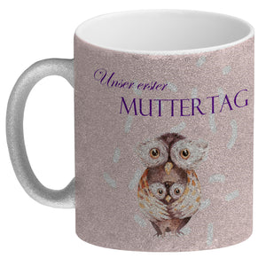 Nilpferd-Kaffeebecher zu ersten Muttertag mit Mama und Baby in rosa