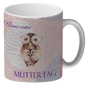 Nilpferd-Kaffeebecher zu ersten Muttertag mit Mama und Baby in rosa