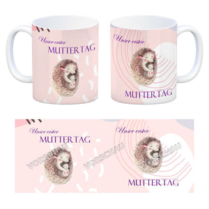 Nilpferd-Kaffeebecher zu ersten Muttertag mit Mama und Baby in rosa